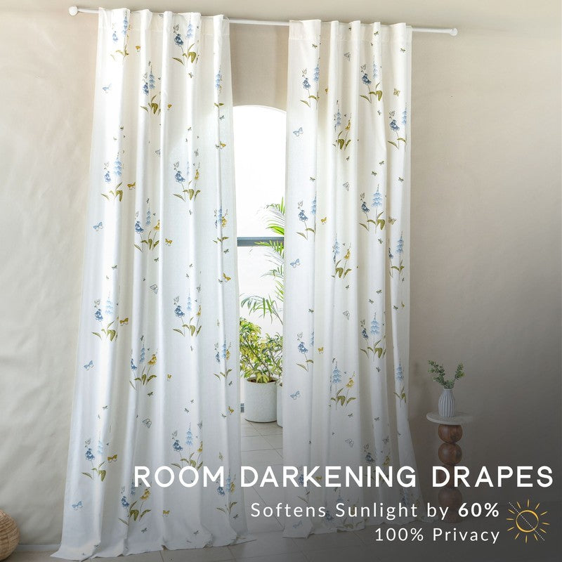 Tranquebar Home Petal Whisper Cotton Curtains(Blue) - Set Of Two media 4