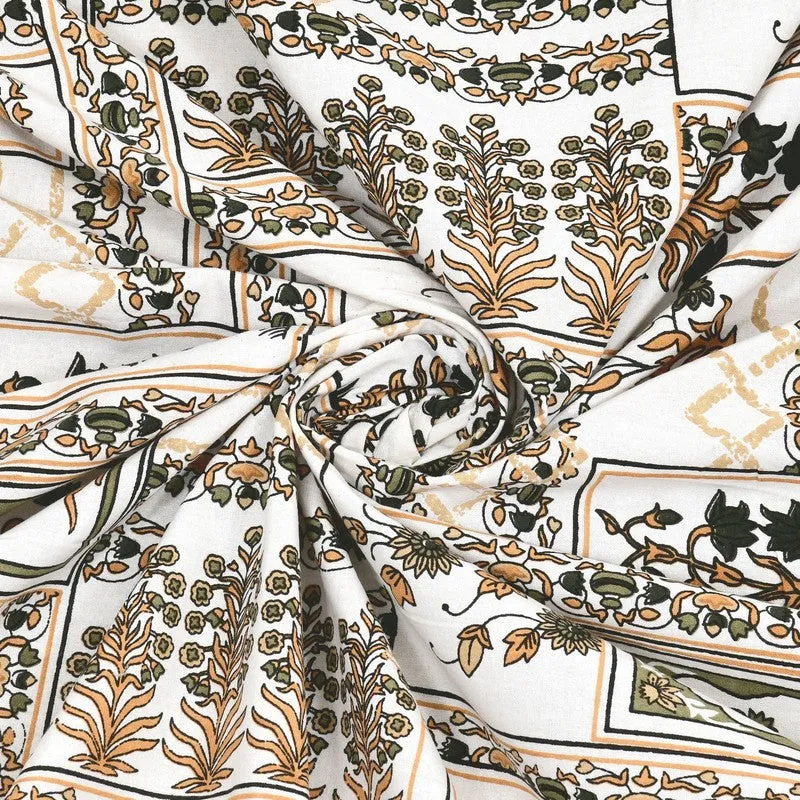 Designet Cotton Bedsheet (Beige,White) - 240 TC media 5