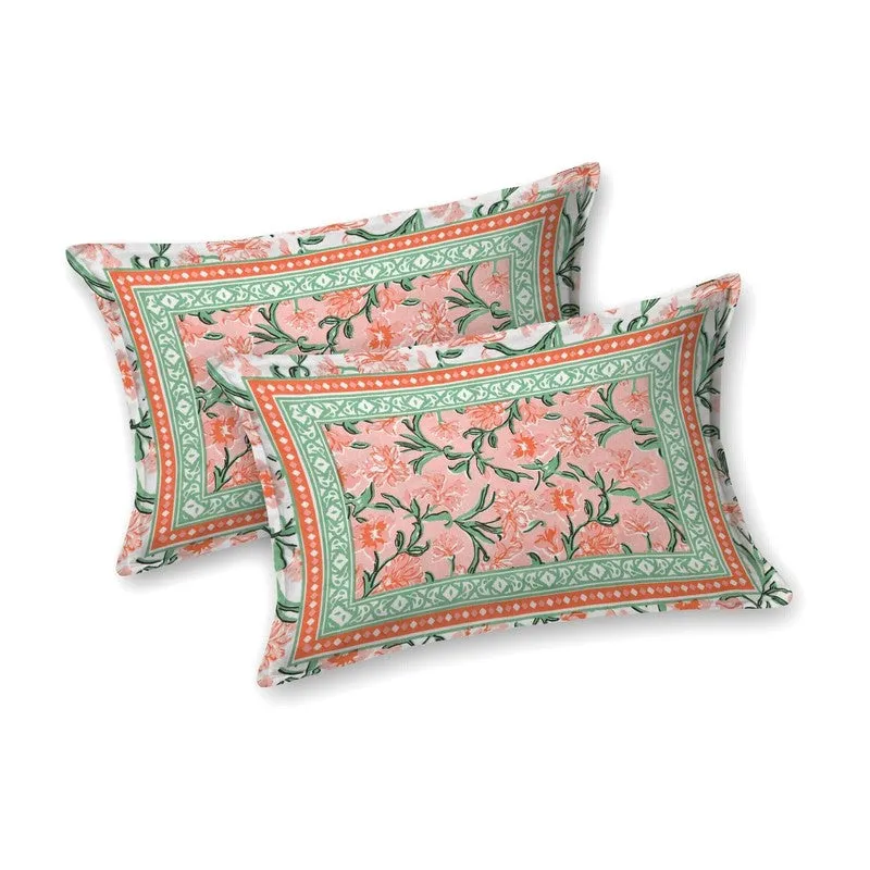 Bloomen Cotton Bedsheet (Peach,Green) - 240 TC media 4