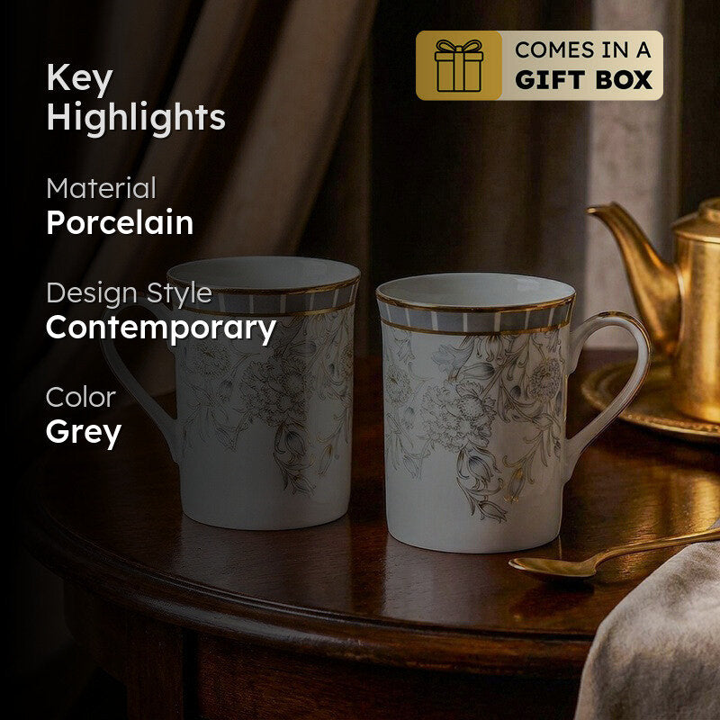 Gilded Iris 24k Gold Brushed Porcelain Coffee Mug (300 mL Each) - Set of Two media 2