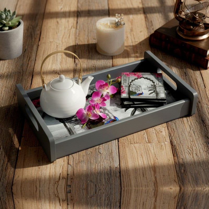 NatureNest Serving Tray with 4 Coasters - Five Piece Set
