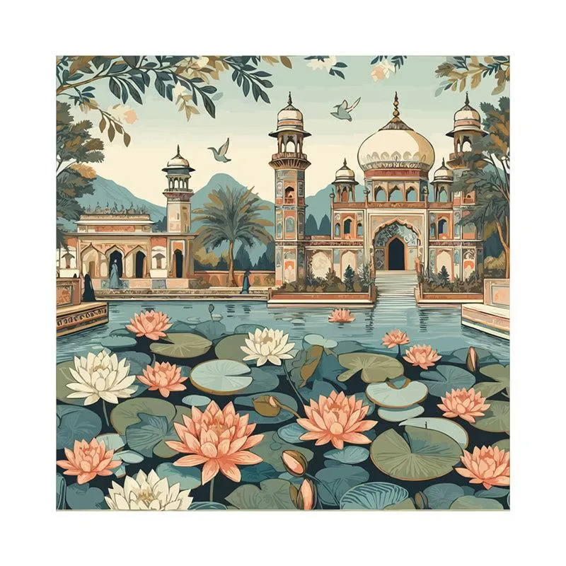 Palatial Lotus Blooms Wall Painting media 5