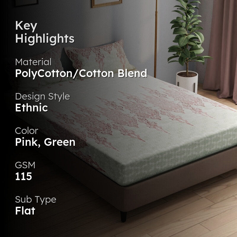 Deyricon Bedsheet (Pink,Green) - 115 GSM media 2