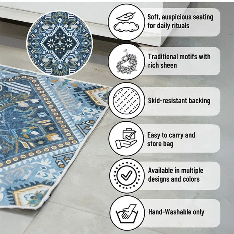Barakah Ethnic Prayer Mat (Blue) - 550 GSM media 9