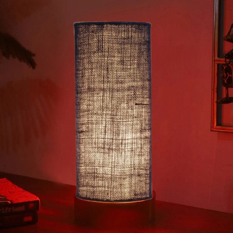 Jaala Tower Wooden Table Lamp With Jute Shade - Brown,Blue media 2