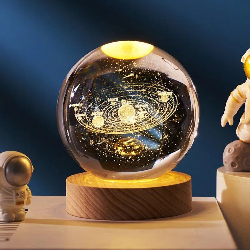Crystal Solar System Led Wooden Table Lamp - Brown,Transparent media 1