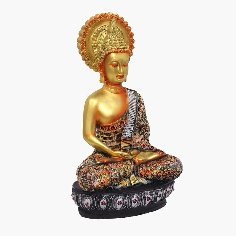 Sovereign Lotus Buddha Polyresin Idol (11 inches) - Gold media 3