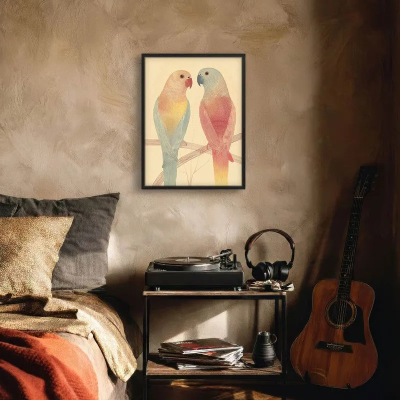 Lovebirds Illustration Canvas Wall Painting With Black Frame media 8