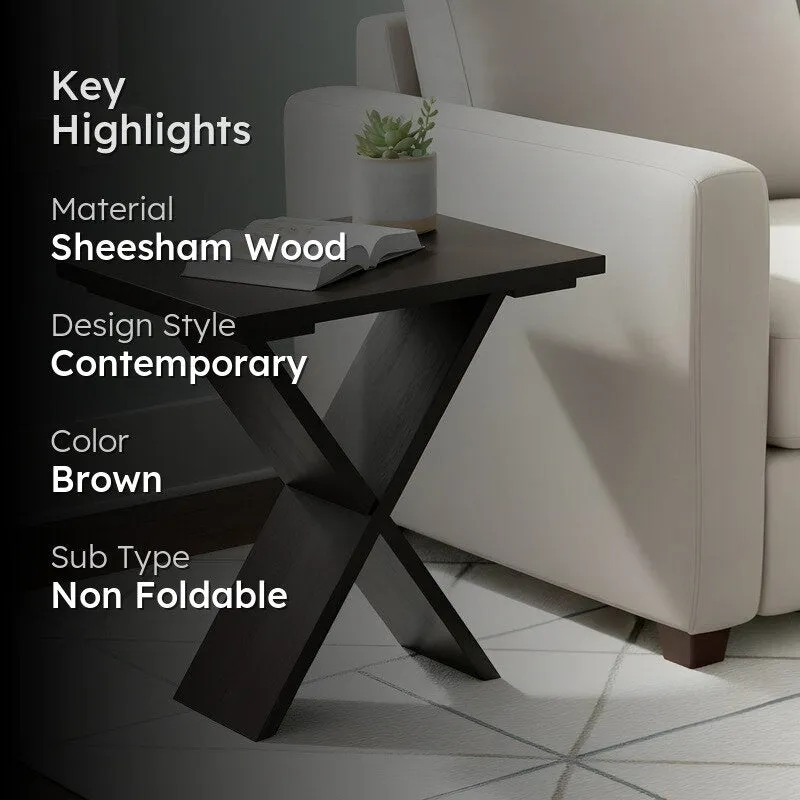 Gverox Sheesham Wooden Side & Bedside Table - Brown media 2