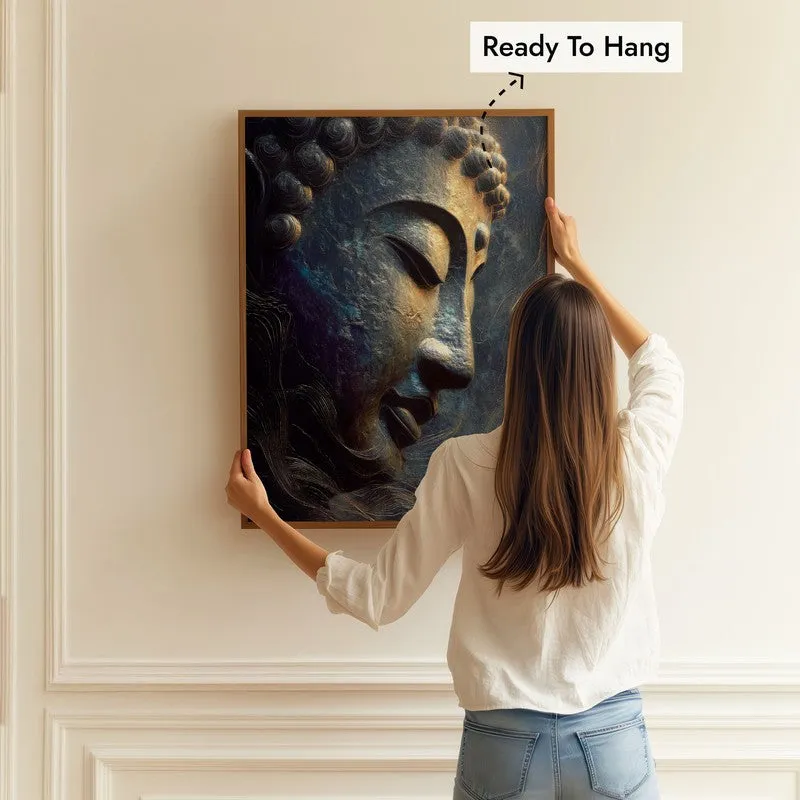 Mystic Blue Buddha Archival Paper Wall Painting With Brown Frame media 5