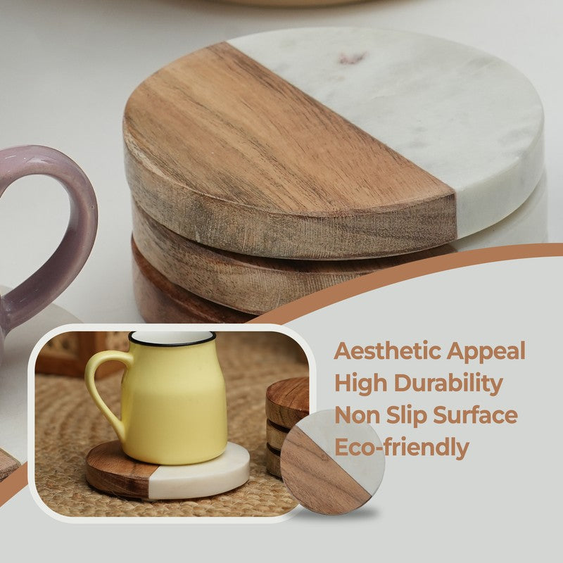 Torvic Boho Marble & Acacia Wood Coaster - Set Of Four media 5