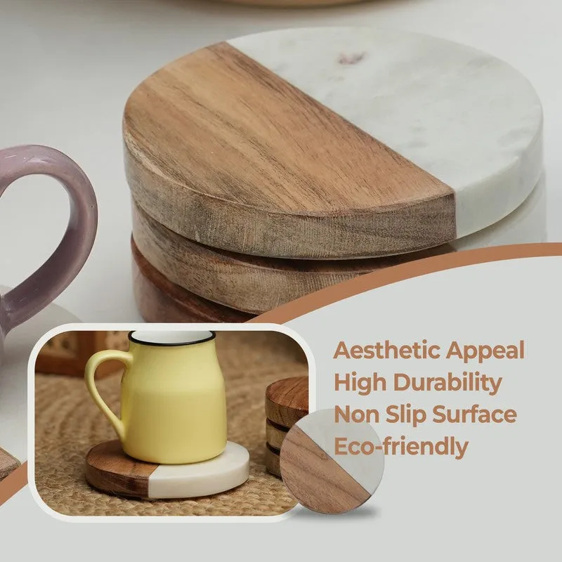 Torvic Boho Marble & Acacia Wood Coaster - Set Of Four media 5