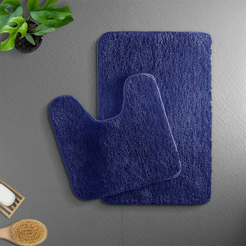 Helen Anti Skid Bath Mat & Contour Mat (Blue) - Set of Two media 1