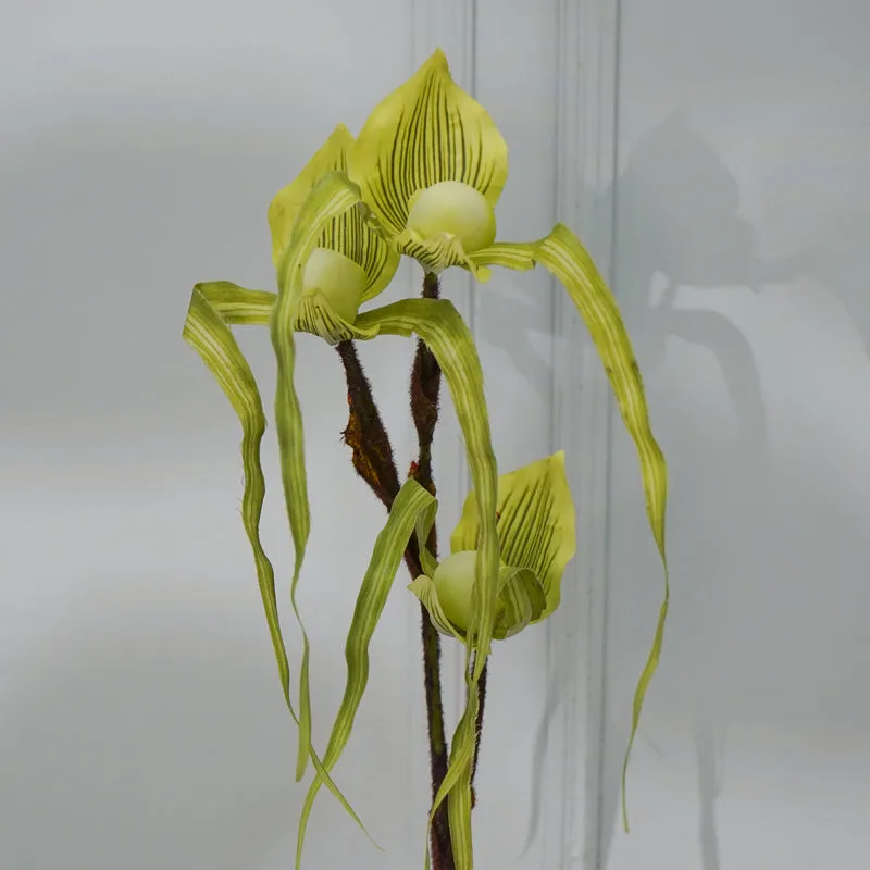 Faux Paphion Orchid Flower Stick (Green) - 31 CM media 4