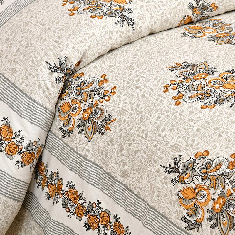 Gaja Floral Cotton Bedsheet (Ivory,Orange) - 180 TC media 3