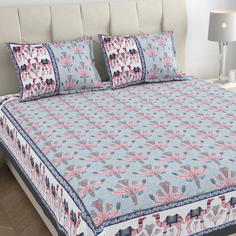 Kasturi Komfort Foral Cotton Bedsheet (Blue) - 150 TC media 3