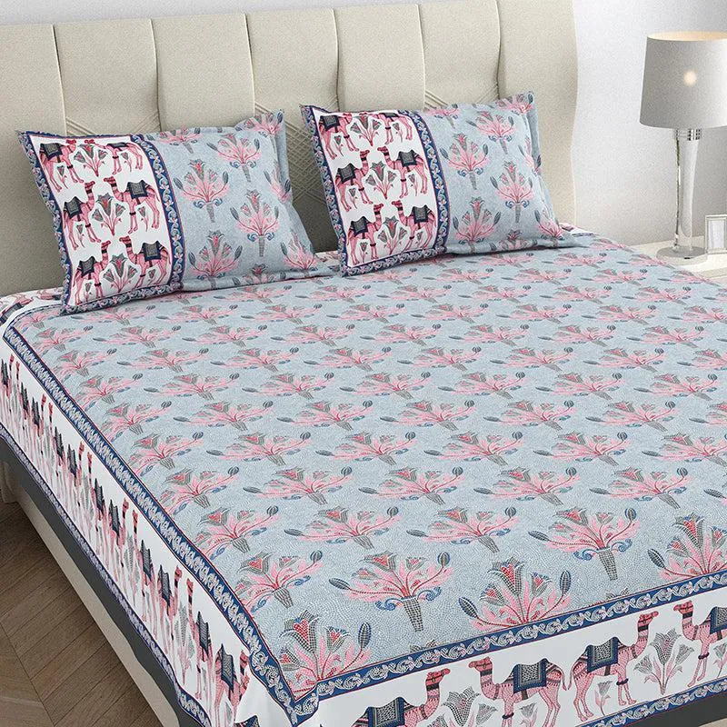 Kasturi Komfort Foral Cotton Bedsheet (Blue) - 150 TC media 3