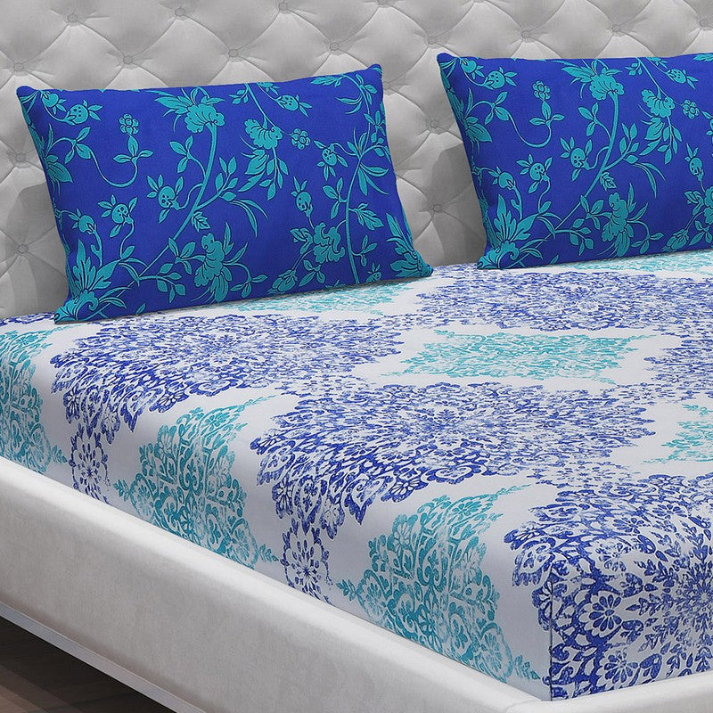 Monte Carlo Dio Mandala Cotton Bedsheet (White,Blue) - 104 TC media 5
