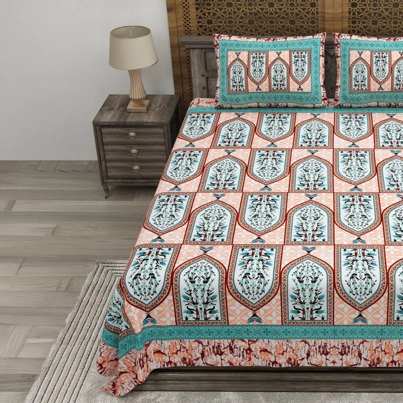 Rangza Cotton Bedsheet (Peach,Green) - 240 TC media 3
