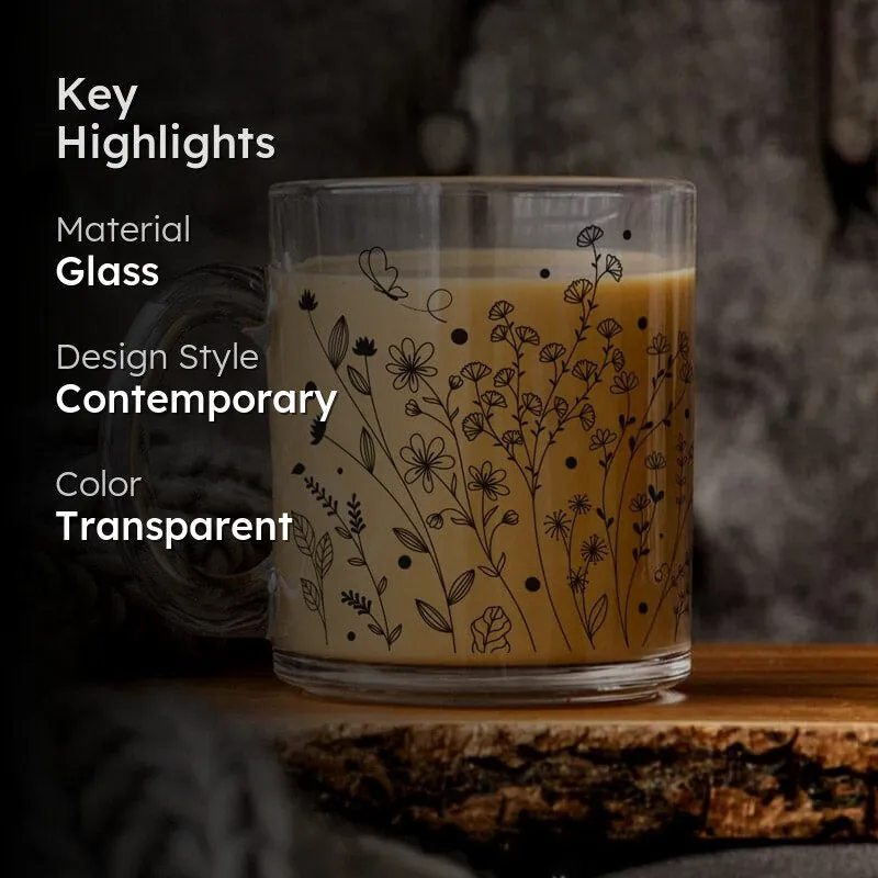 Floral Glass Coffee Mug (330 mL) media 2