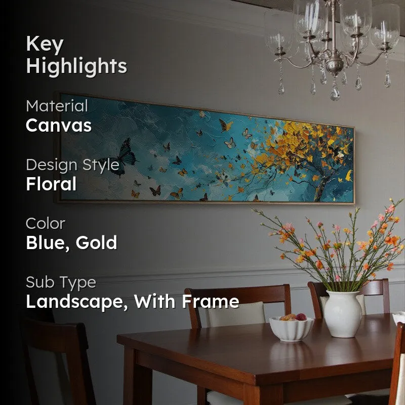 Jardin De Papillons Canvas Wall Art With Frame - Gold & Blue media 2