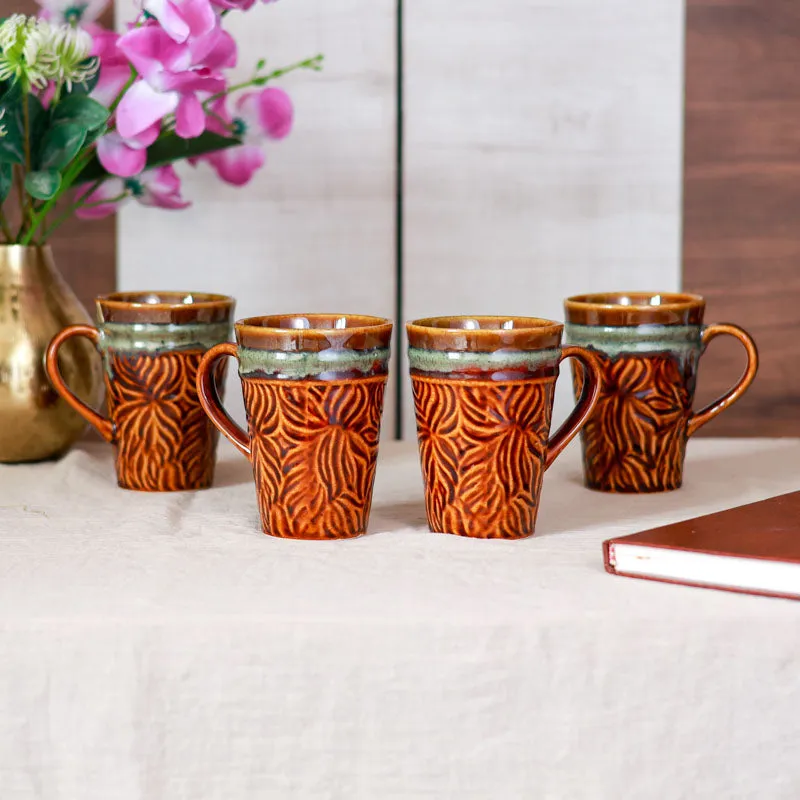 Ceramuse Ceramic Coffee Mug (300 mL Each/Brown) - Set of Four media 3