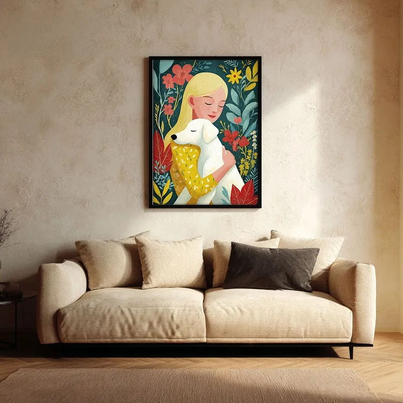 Petals & Paws Canvas Wall Painting - Black Frame media 1
