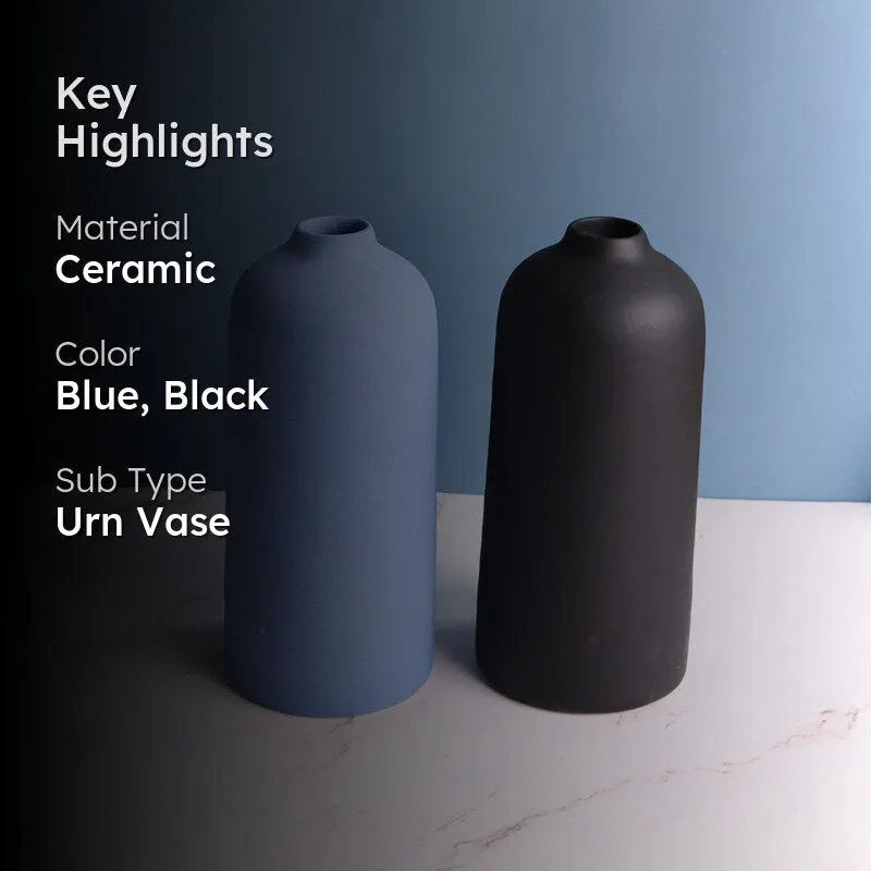 Netta Ceramic Vase ( Blue & Black) - Set Of Two media 2