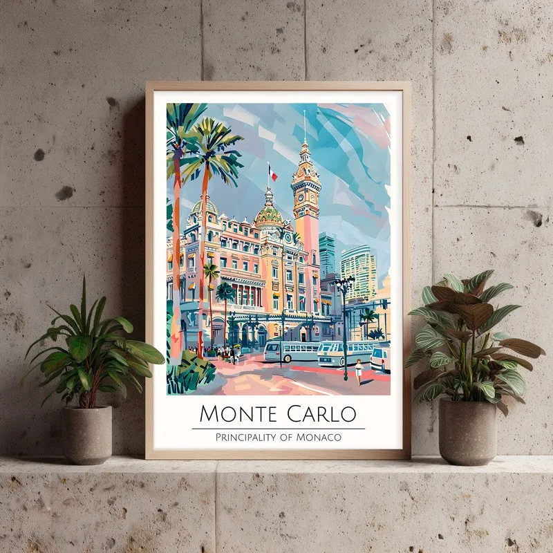 Vintage Monte Carlo Framed Canvas Archival Canvas Wall Painting - Natural Brown Frame media 3