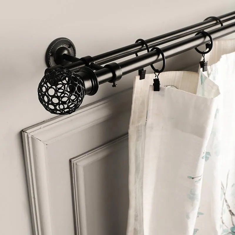Intricate Duo Extendable 1" Double Curtain Rod With Round Finial & Brackets media 1
