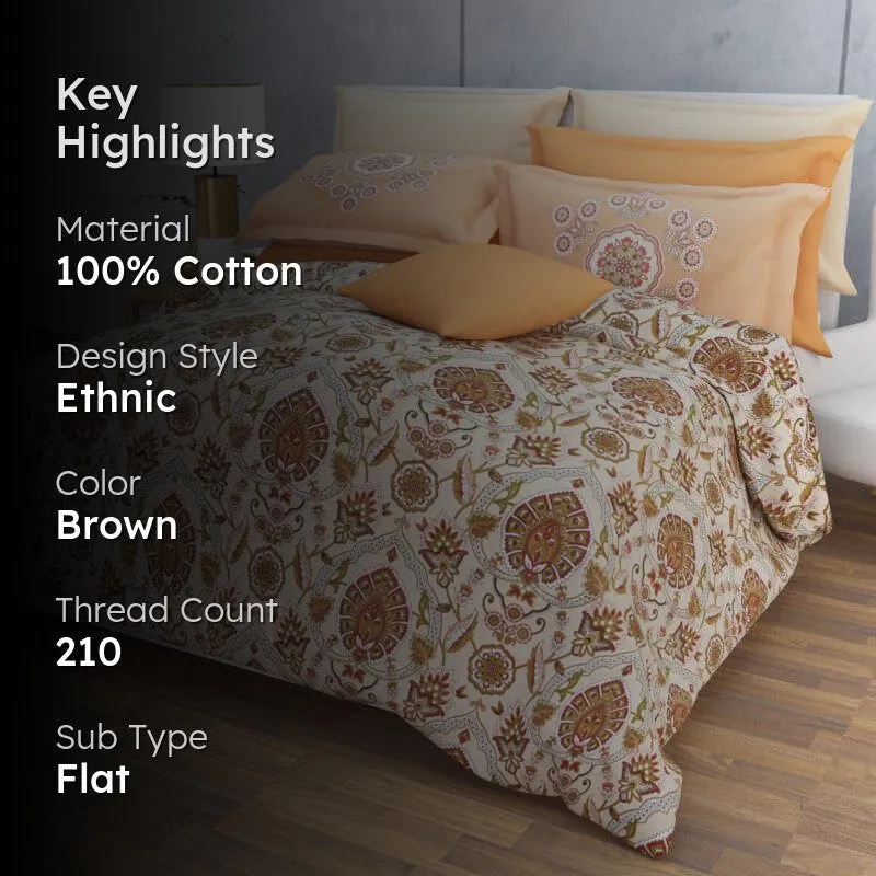 Serene Soft Floral Cotton Bedsheet (Peach,Brown) - 210 TC media 2