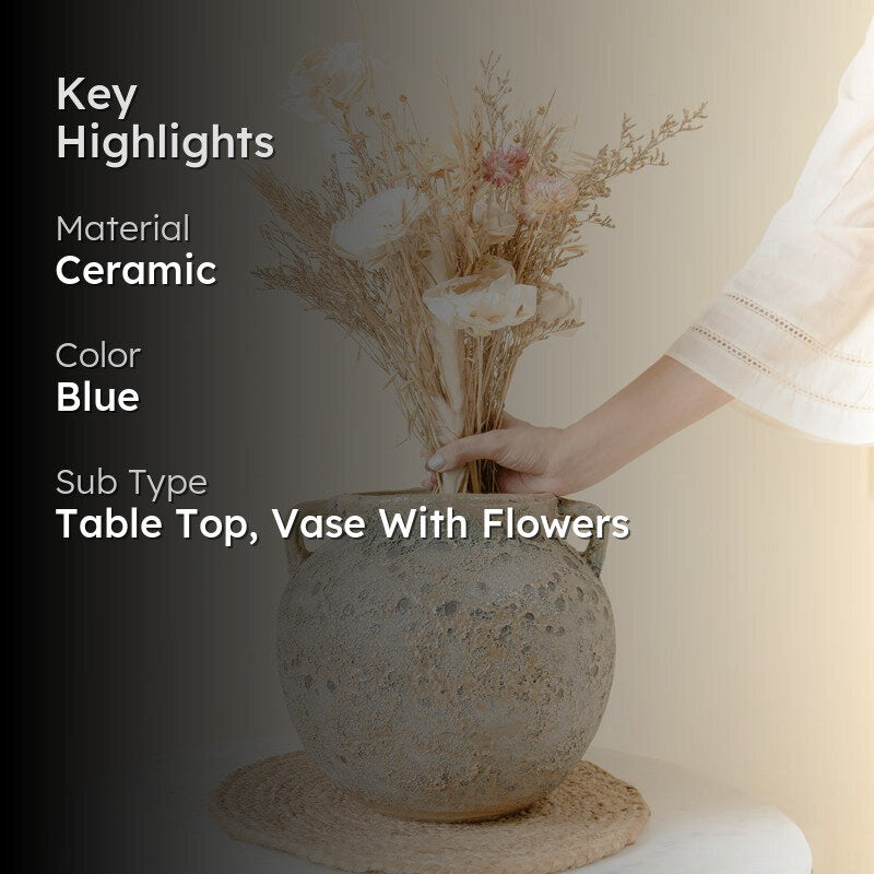 Rustic Ceramic Vase with Dried Flower Bunch media 2