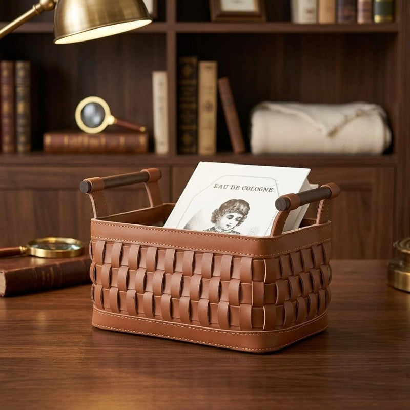 Elegra Faux Leather Storage Basket - Brown