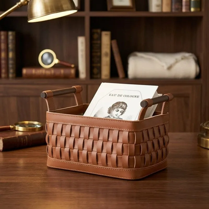 Elegra Faux Leather Storage Basket - Brown media 1
