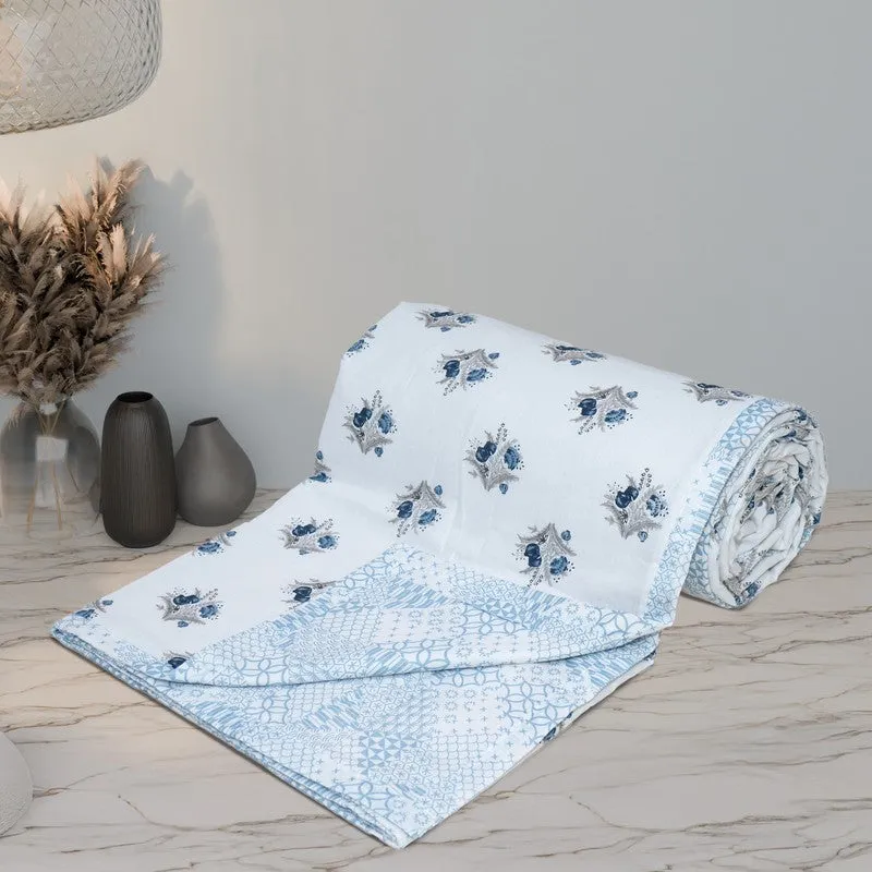 Tiny Bloom Printed Cotton Dohar (Blue,White) - 120 GSM media 9