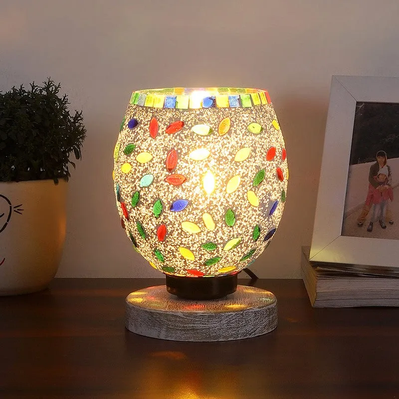Twilora Mosaic Glass Table Lamp With Wooden Base - Multicolor media 1