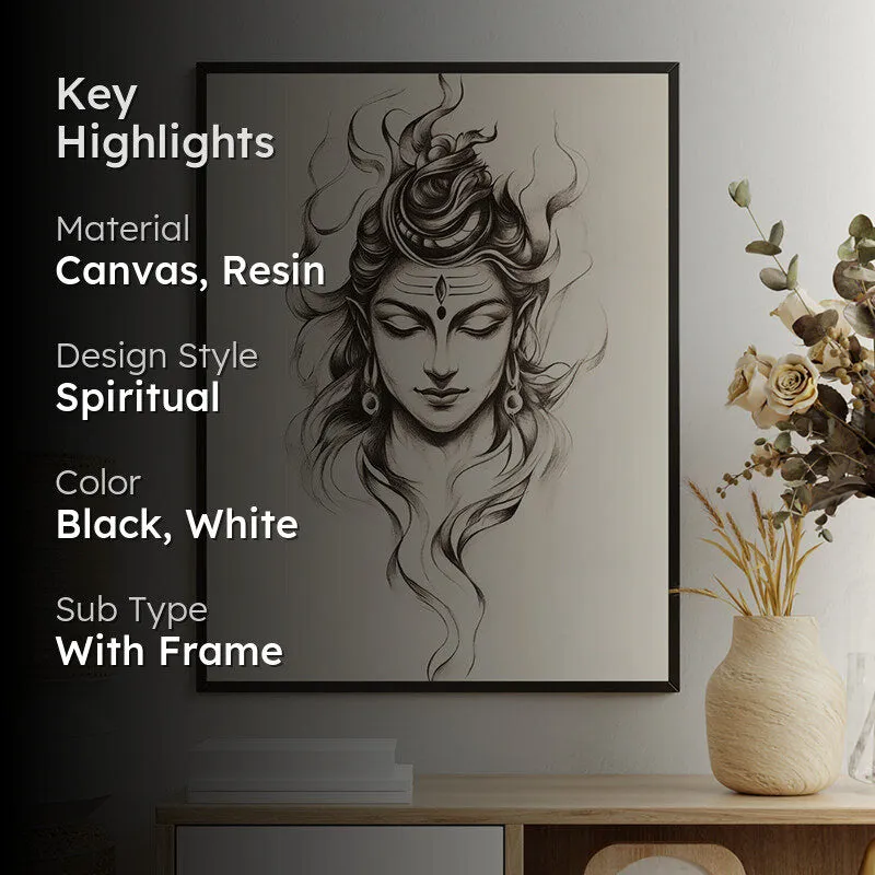Shiva Sketch Canvas Wall Art With Resin Frame media 2