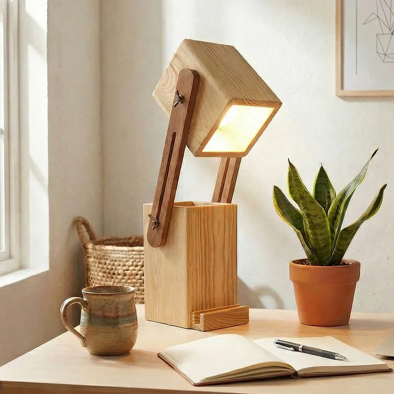 Hesperos Desk Organiser Wooden Table Lamp - Brown media 1