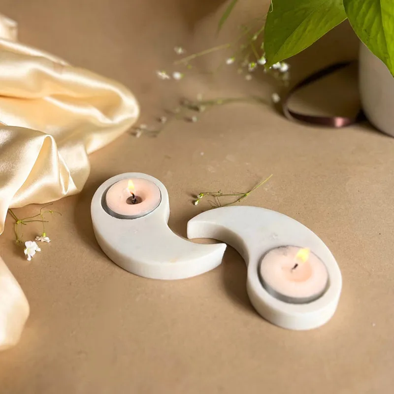 Eudora Ying Yang Handcrafted Marble Tealight Candle Holder - Set Of Two media 3