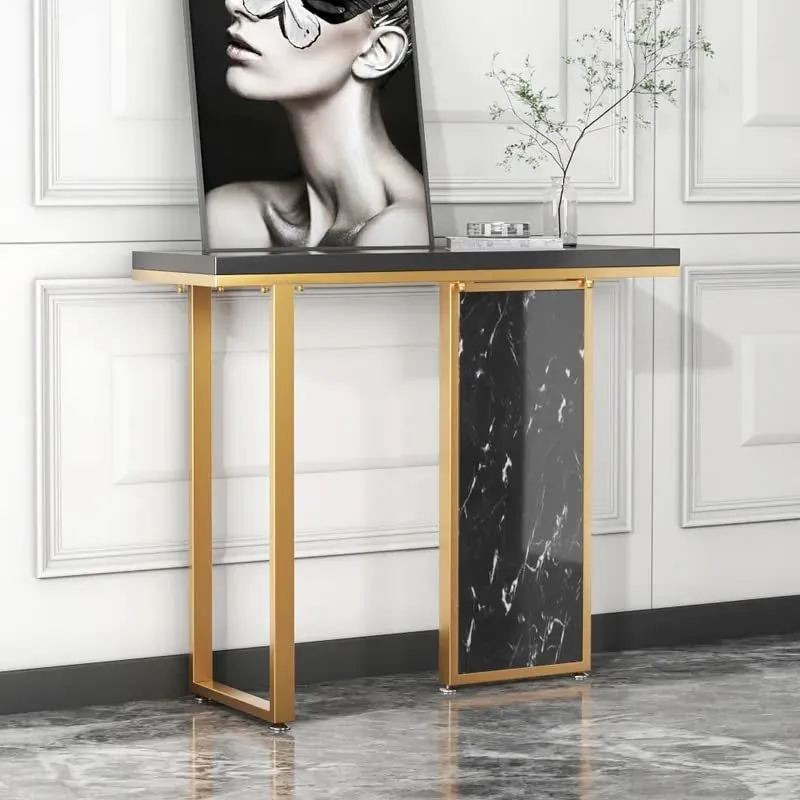 Opulence Metal Console Table with Marble Top (Black) - Medium media 4