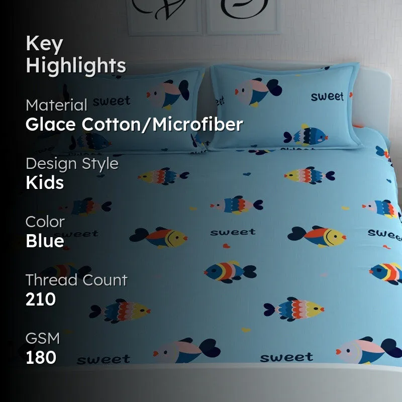 Fishes Around Printed Microfiber Bedsheet - 180 GSM media 2