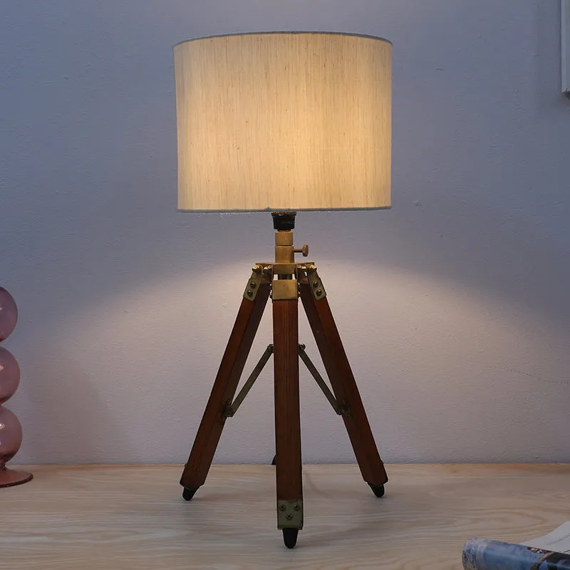 Urbane Fold Solid Tripod Mango Wood Table Lamp - White,Brown media 1