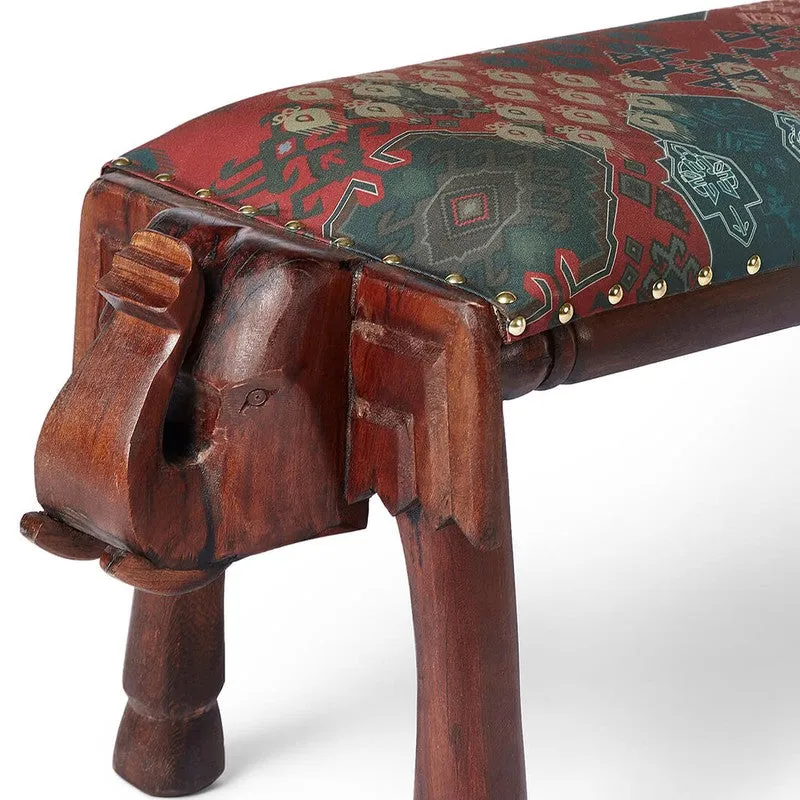 India Circus Acacia Wood Heritage Haven Wooden Elephant Bench media 6