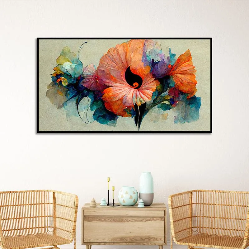 Flora Flames Floral Canvas Wall Painting With Frame - Black media 3