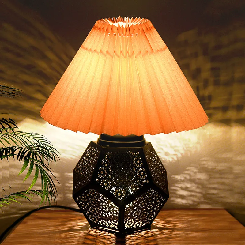 French Pleat Hex Metal Table Lamp - Beige,Black media 1