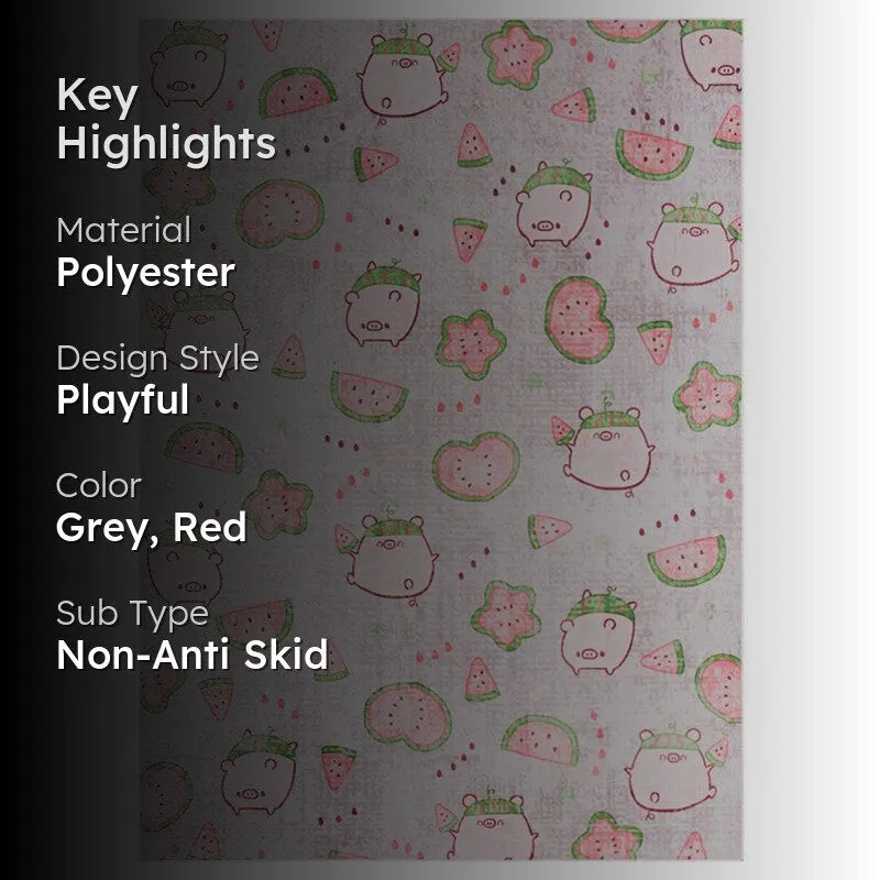 Kids carpet with pig and watermelon print and key highlights overlay
