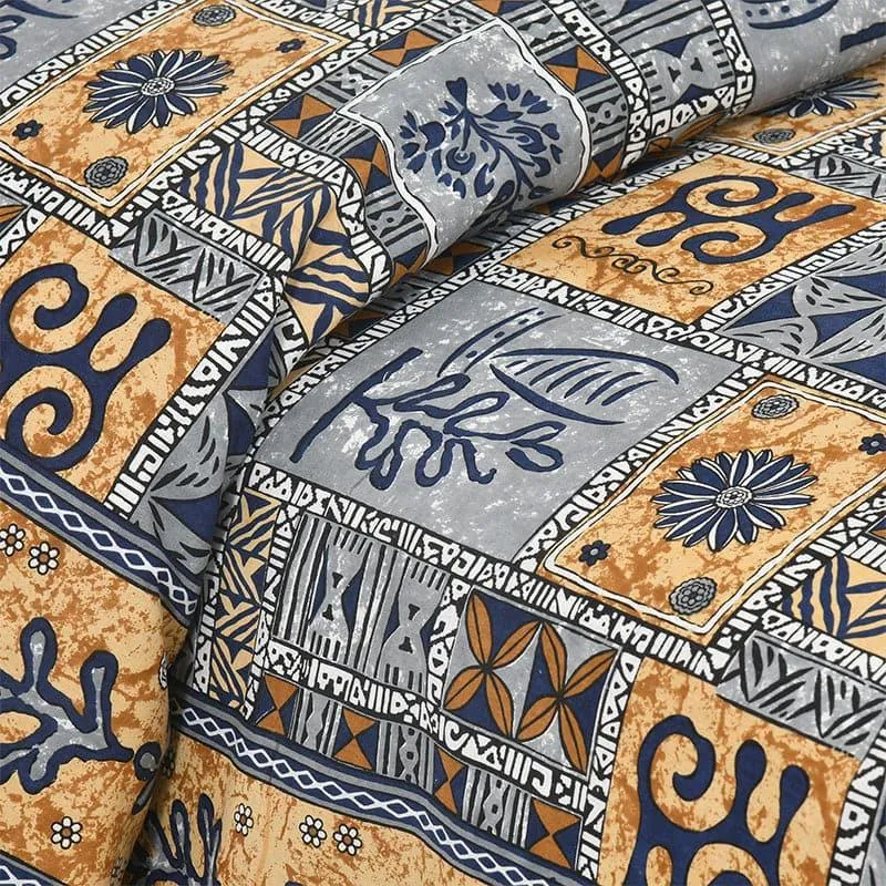 Tvisha Tribal Applique Print Cotton Bedsheet (Yellow,Grey) - 180 TC media 3