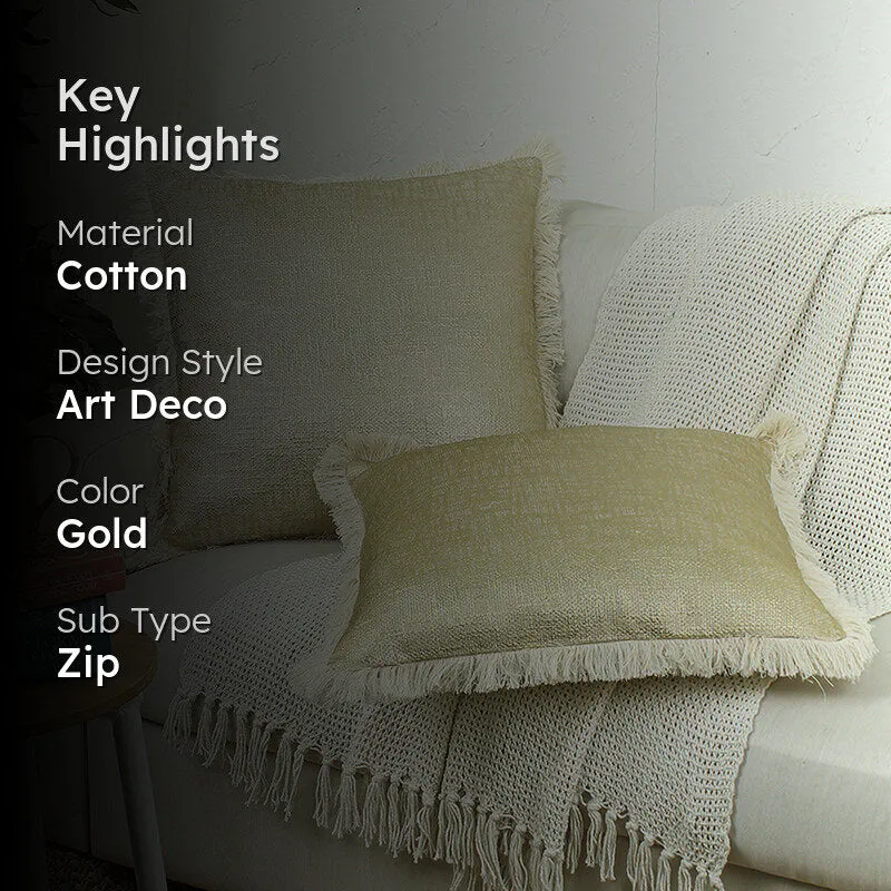 Botanic Silk Touch Woven Cotton Cushion Cover (Gold) - Set Of Two media 2