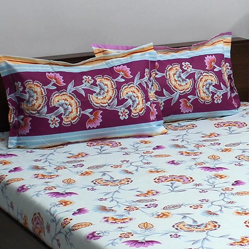 Siya Floral Cotton Bedsheet (Violet,Light Blue) - 110 TC media 4