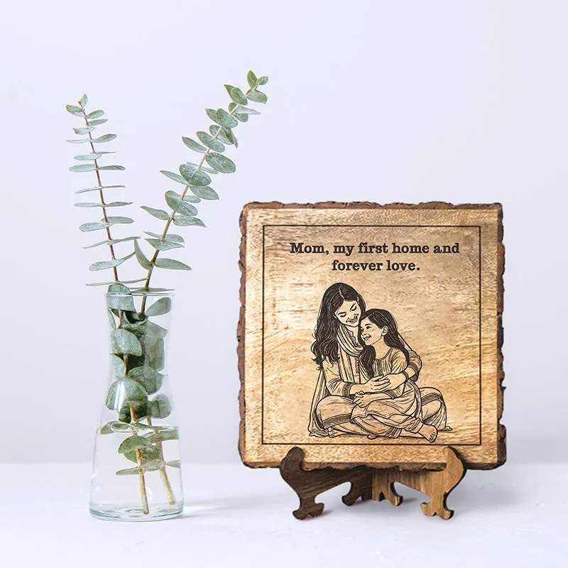 Mom Is My First Home Wood Showpiece - Square media 1